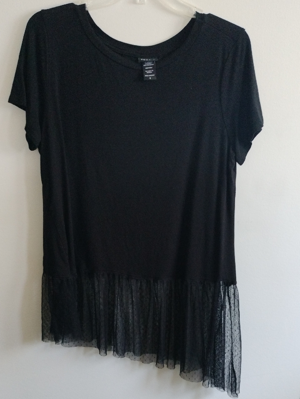 torrid Black Short Sleeve Top with Sheer Mesh Ruffle Hem